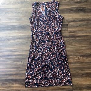 Tory Burch 100% Silk Dress Gold Large Logo zip